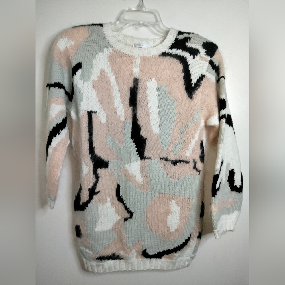 Jennifer Reed (Size L) Multicolored Abstract Crew Neck LS Eyelash Knit Sweater